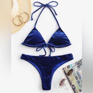 ZAFUL Plunge Velvet High Cut Bikini Set